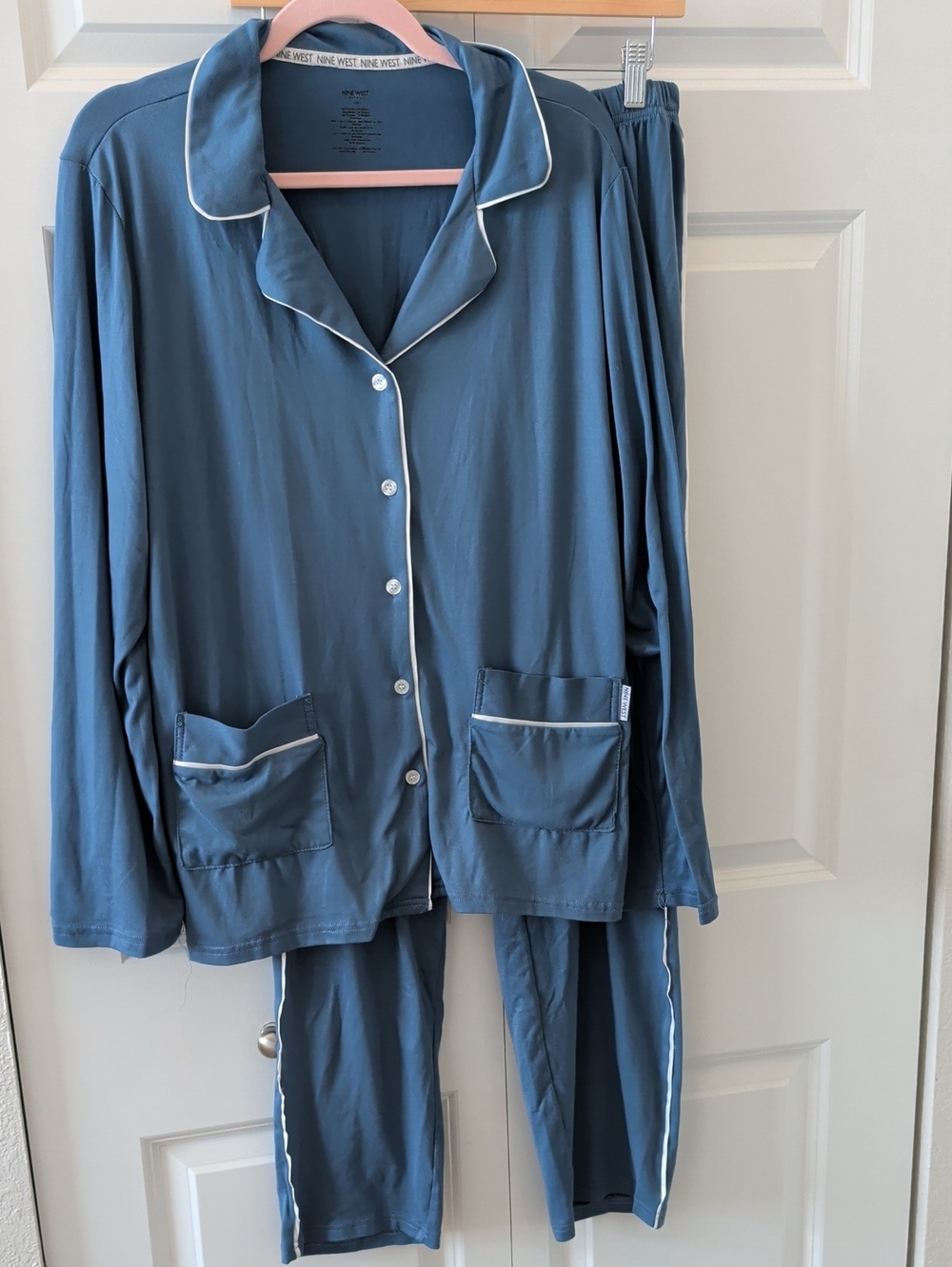 5 For $25 Nine West Slate Blue Pajama Set with White Piping